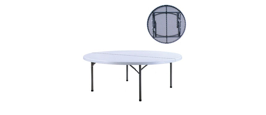 Tavolo Catering Tondo Cm.180 H74 Con Gambe Pieghevoli E Piano In 2 Pez