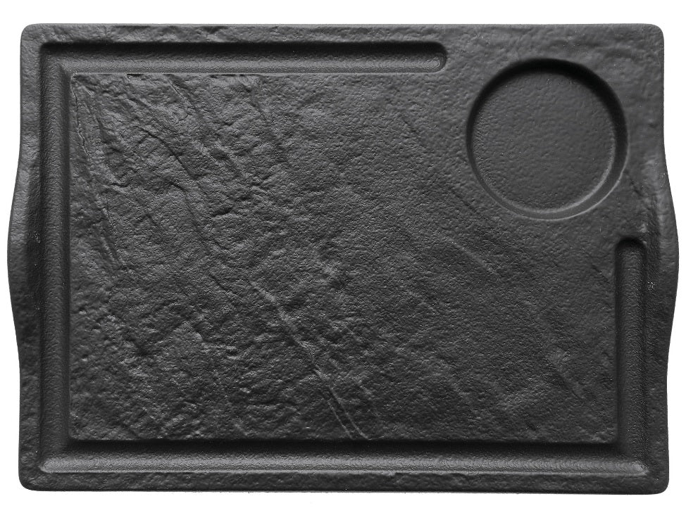 Piatto Bistecca Cm.33x24 Effetto Pietra Nero Con Fori