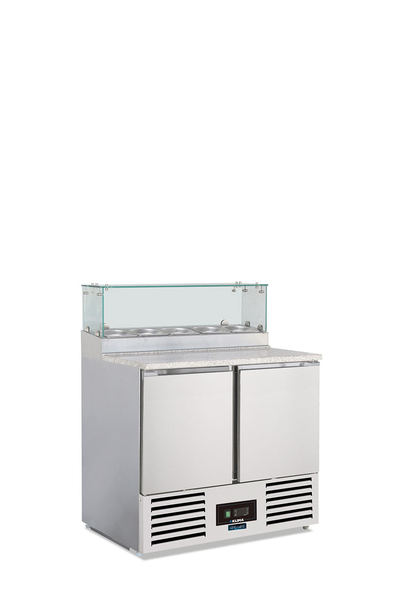 Banco saladette statico con agitatore 2 ante, con vetrina refrigerata per bacinelle Gastronorm SALADETTE SF 901 GZ
