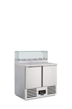 Banco saladette statico con agitatore 2 ante, con vetrina refrigerata per bacinelle Gastronorm SALADETTE SF 901 GZ