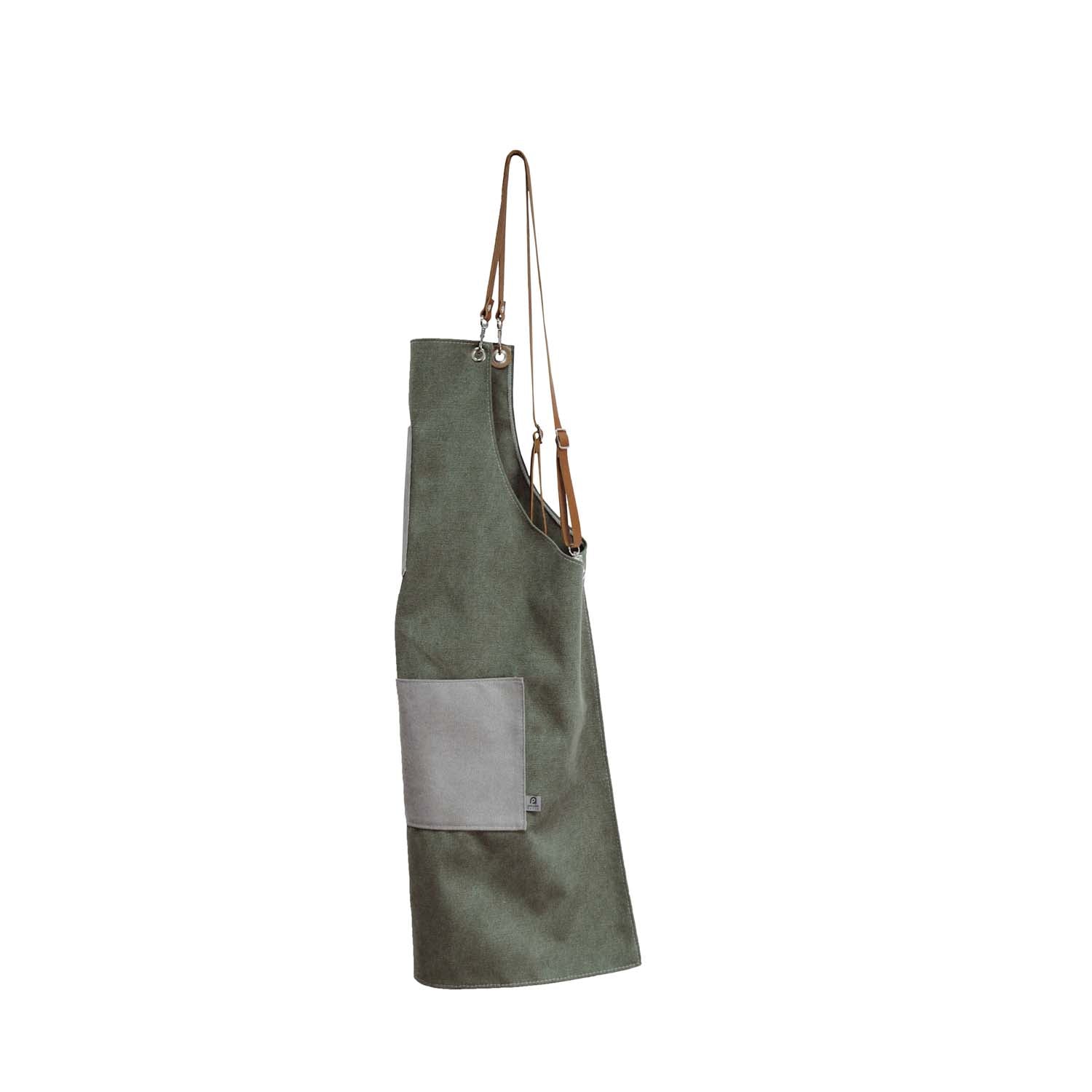 Grembiule Canvass Rosmarino C/tasche Grigio Perla Cm.67x69