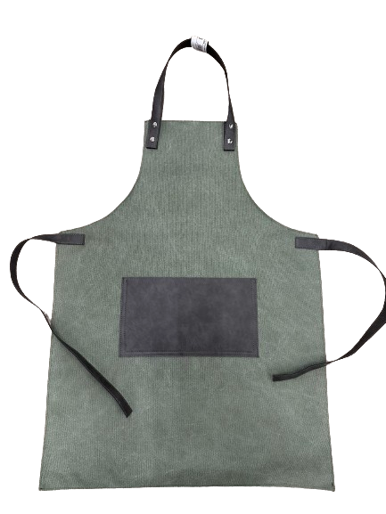 Grembiule Canvas E Similpelle Tu Verde Con Tasca E Lacci Roccia Cm.57x