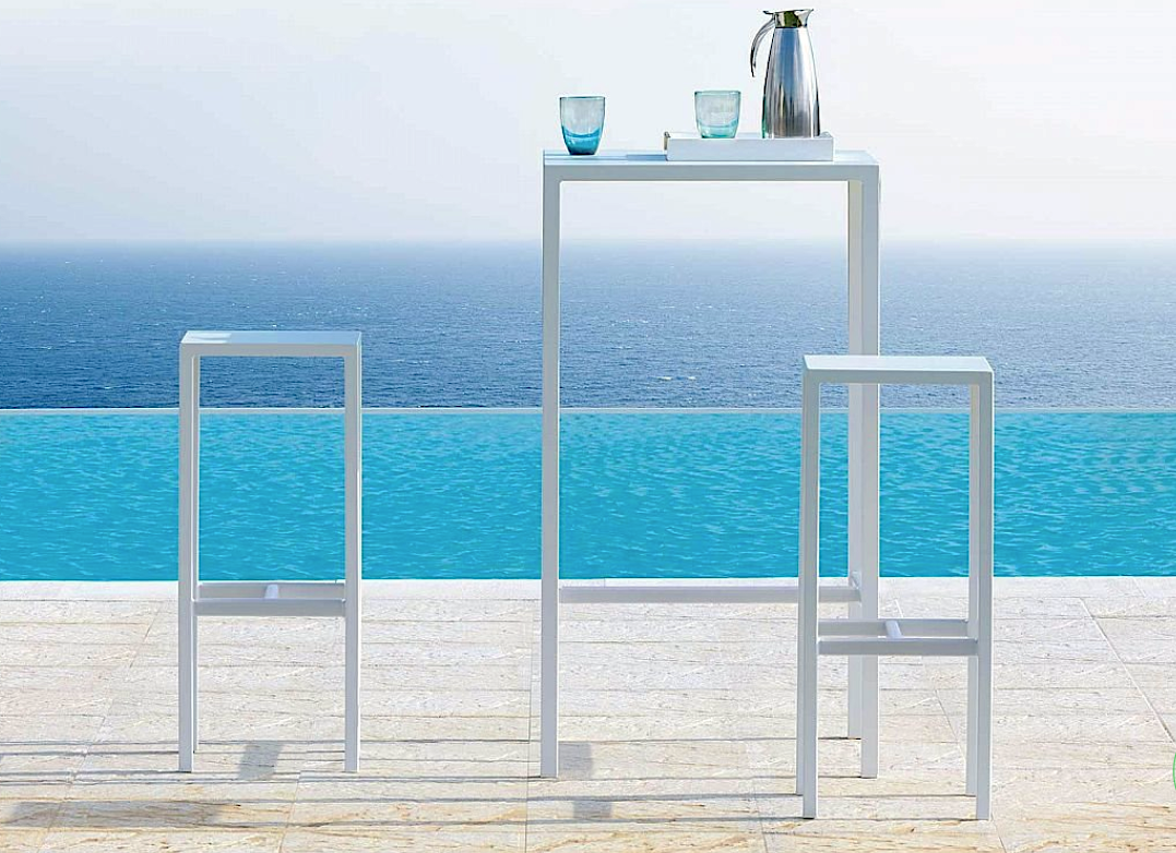 Seaside Kit Tavolo Alto 60x60 + 2 Sgabelli Bianco Raggrinzato