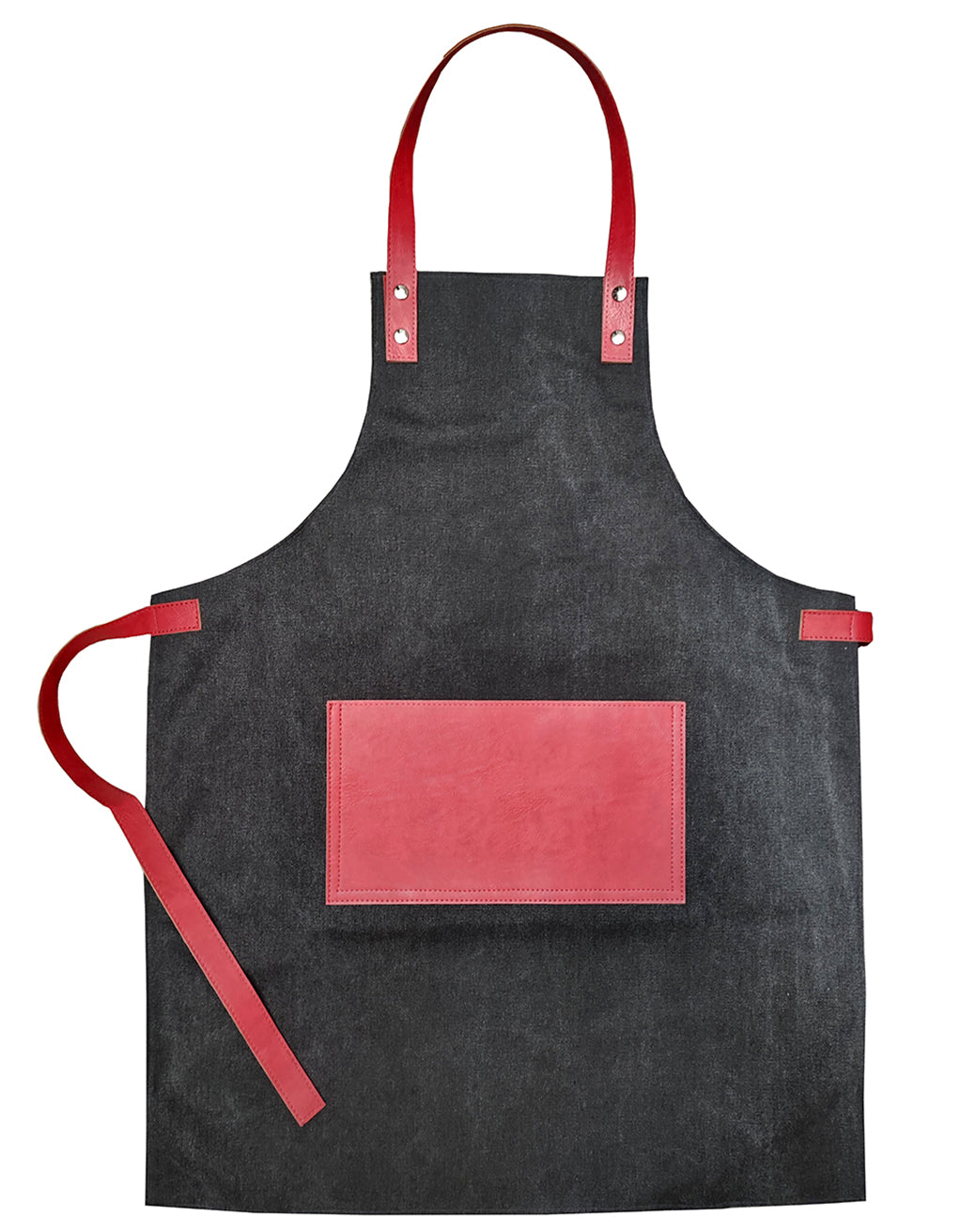 Grembiule Canvas E Similpelle Tu Antracite Con Tasca E Lacci Fuoco Cm.