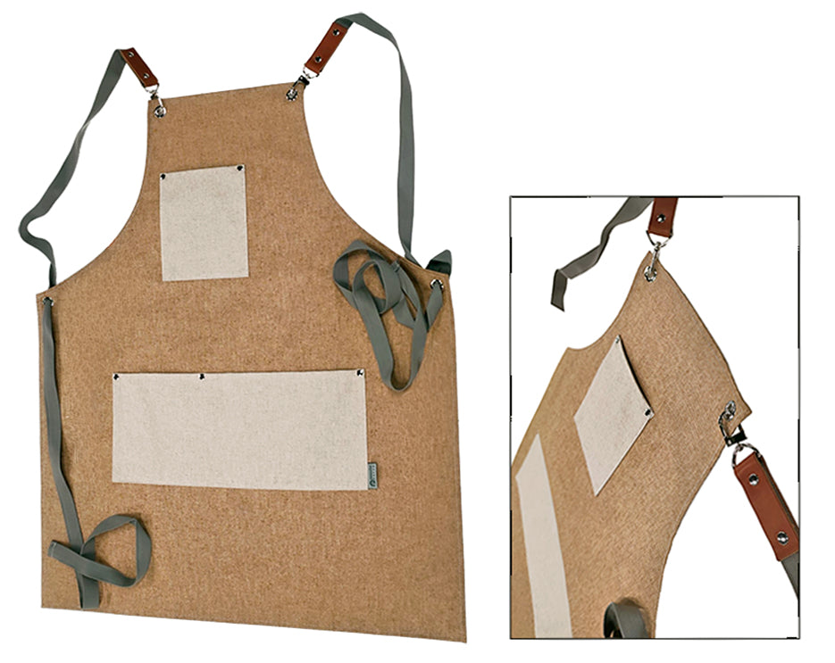 Grembiule Cotone Idrorepellente Corda Tasche Naturale Cm.67x79h