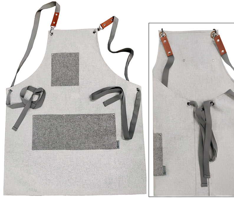 Grembiule Cotone Idrorepellente Grigio Chiaro Tasche Nere Cm.67x79h