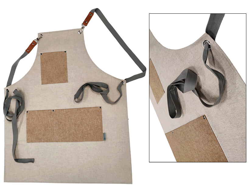 Grembiule Cotone Idrorepellente Naturale Tasche Corda Cm.67x79h