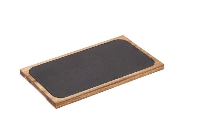 Tagliere Ardesia 1/3 + Base In Acacia Cm.34,5x19,5x1,5h