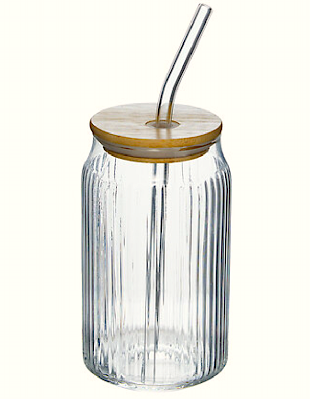 Line Bicchiere Con Cannuccia Cl.50 Vetro/bamboo