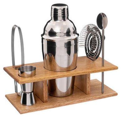 Set 6 Accessori Cocktail Acciaio C/supporto Legno 188944