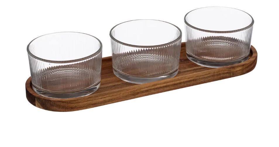 Set Aperitivo 3 Ciotole C/vassoio Acacia 196306