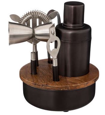 Set Accessori Cocktail Acciaio C/base Legno