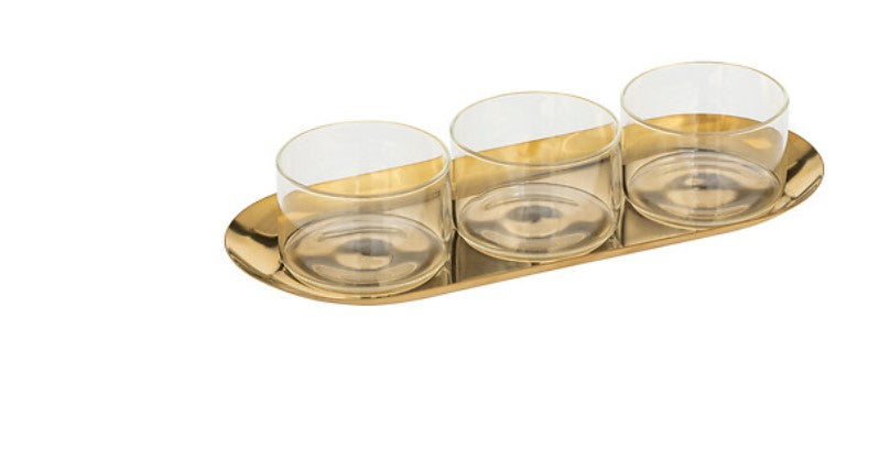 Set Aperitivo 3 Ciotole Vetro Con Vassoio Metallo 196503