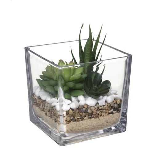 Pianta Decorativa Da Tavolo Con Vaso In Vetro Cm.12