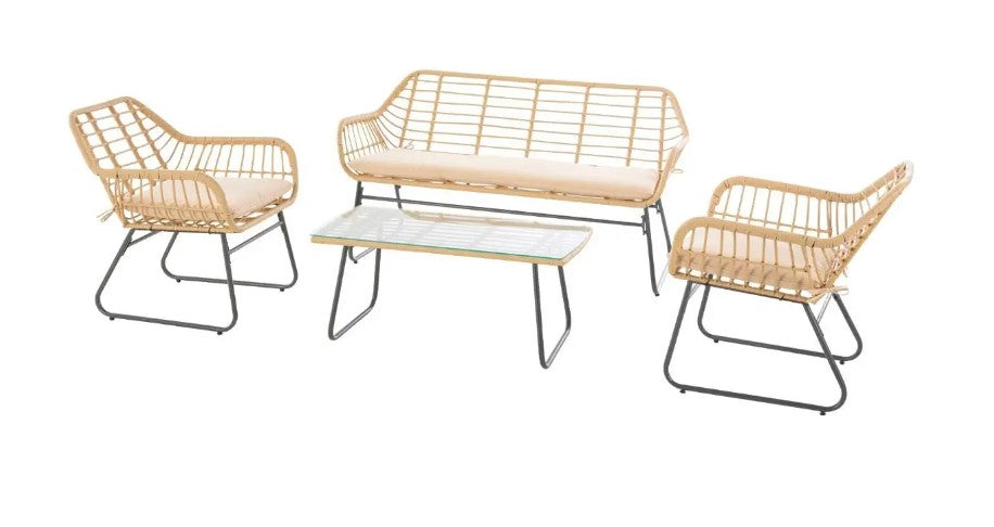 Lambada Set Divano+2 Poltrone E Tavolino In Resina Intrecciata