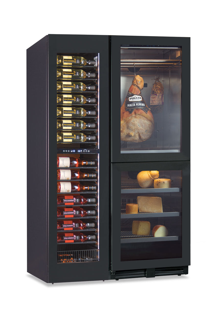Frigo vini ventilato doppia zona di temperatura + Armadio per conservazione di salumi e formaggi NORCIA 290 4T