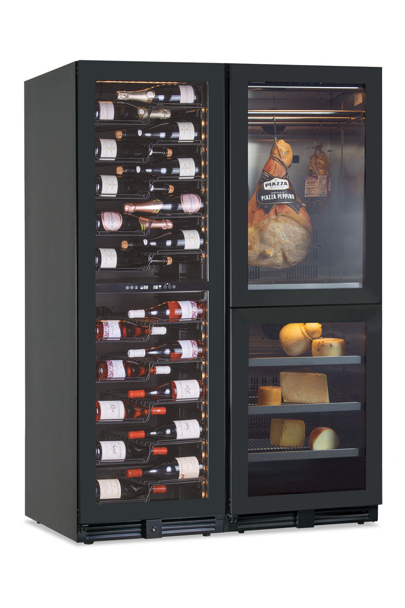 Frigo vini ventilato doppia zona di temperatura + Armadio per conservazione di salumi e formaggi NORCIA 360 4T