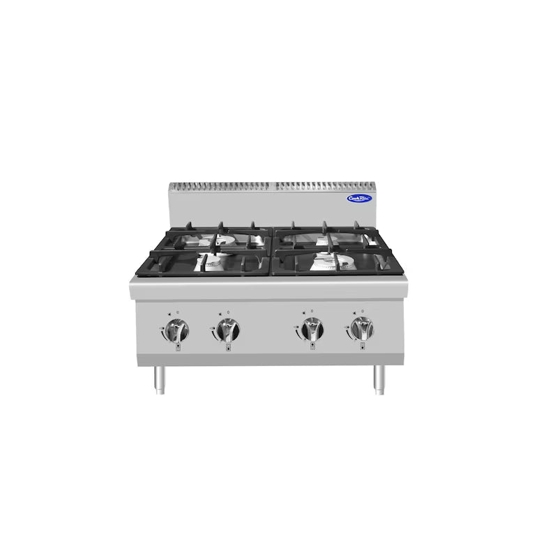 Cucina 4 Fuochi Gas da Banco in acciaio inox. Bruciatori 2x3,5+2x7 kw con fiamma pilota. Misure LxPxH 80x70x54,7 cm. Modello AT7G4B-C-1