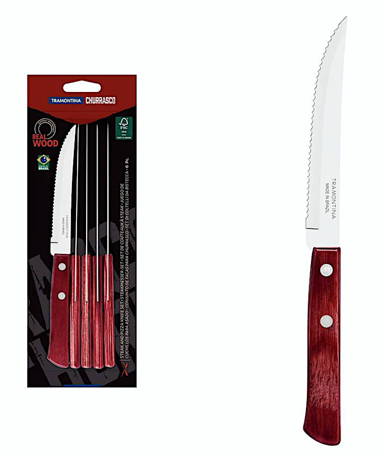 Cf.6 Coltelli Bistecca Cm.11,4 Mancio Polywood Rosso
