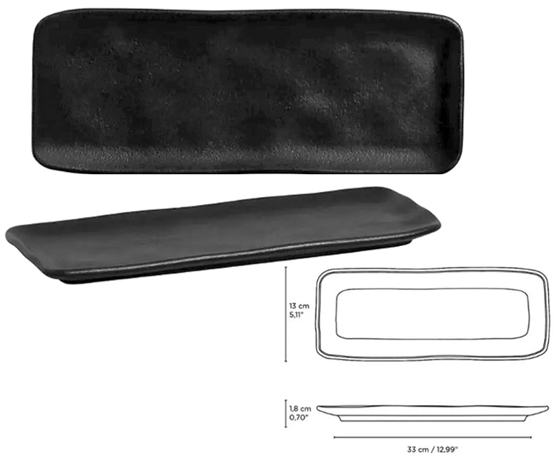 Organic Matte Black Piatto Rettangolare Cm.33x13 Stoneware
