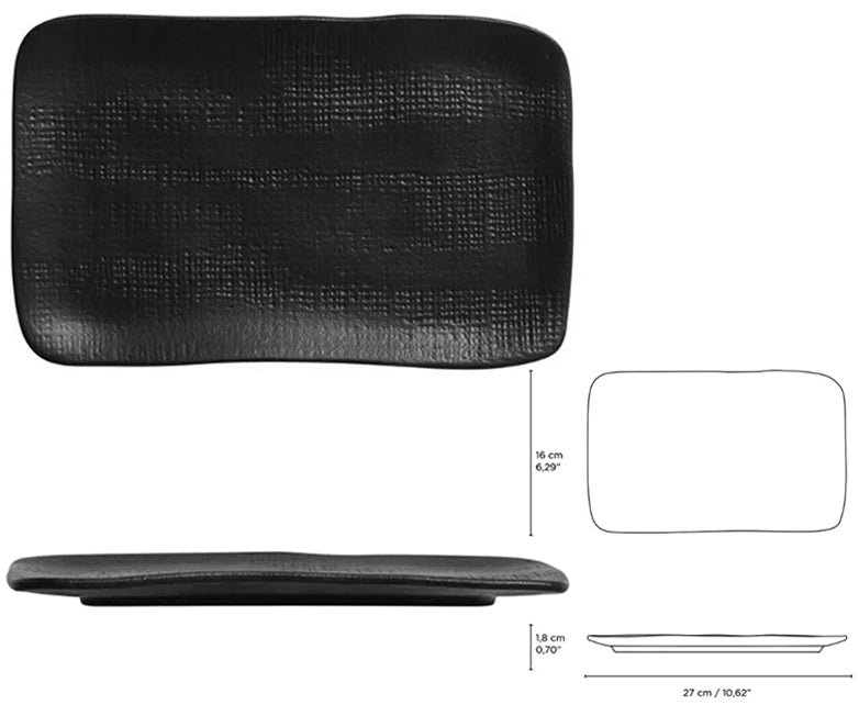 Juta Matte Black Piatto Rettangolare Cm.27x16 Stoneware