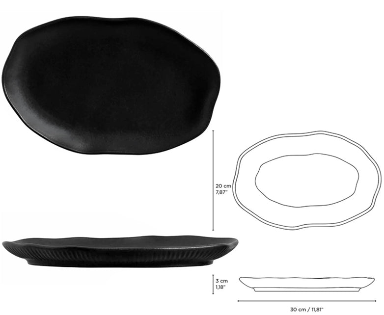 Bio Shallow Matte Black Piatto Ovale Cm.30x20 Stoneware