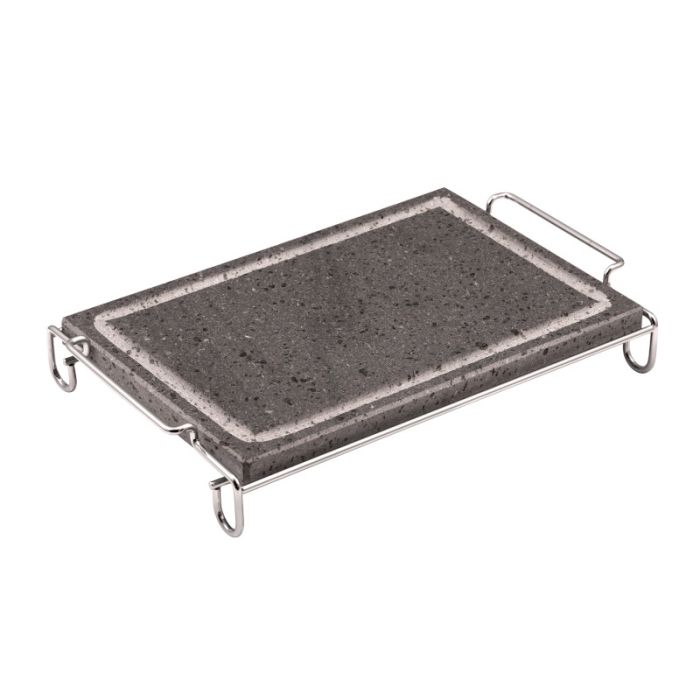 Invito Pietra Lavica Rettangolare Con Stand In Acciaiocm.20x30