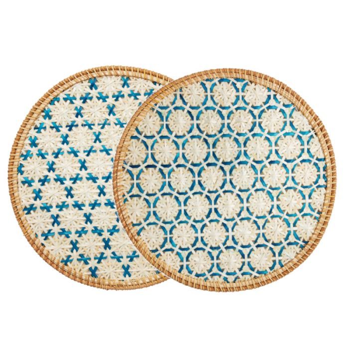 Tersicore Segnaposto Bianco/blu Cm.36 Intrecciato Rattan