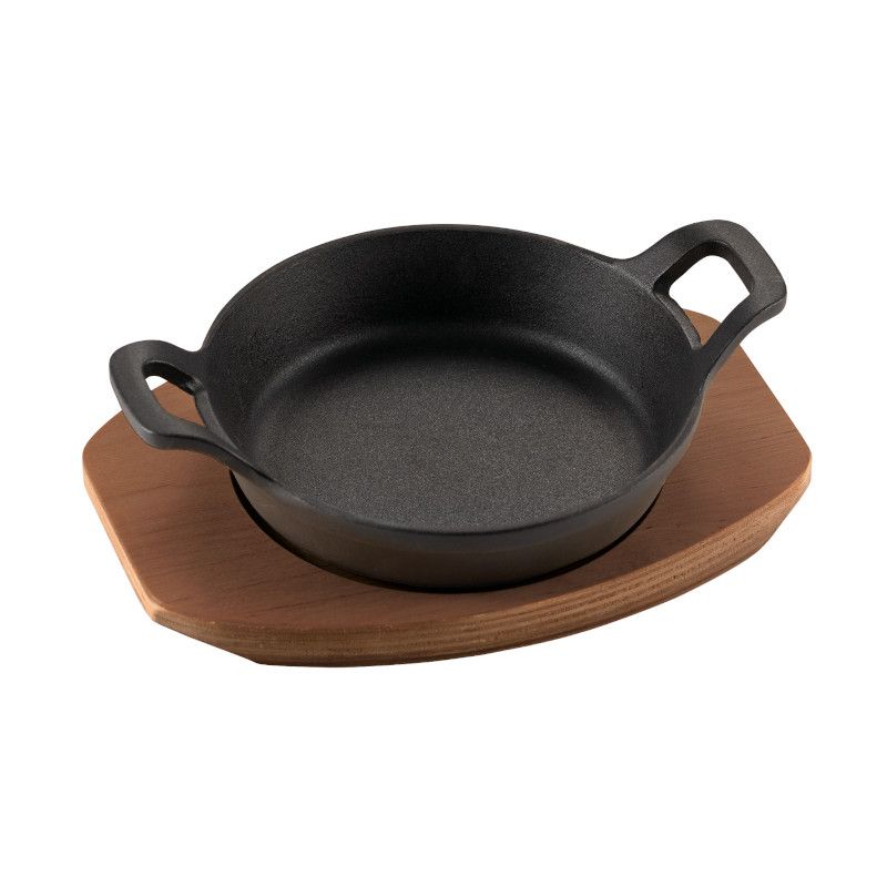Mini Tegame Tondo Cm.15 Ghisa Smaltata Con Vassoio Legno