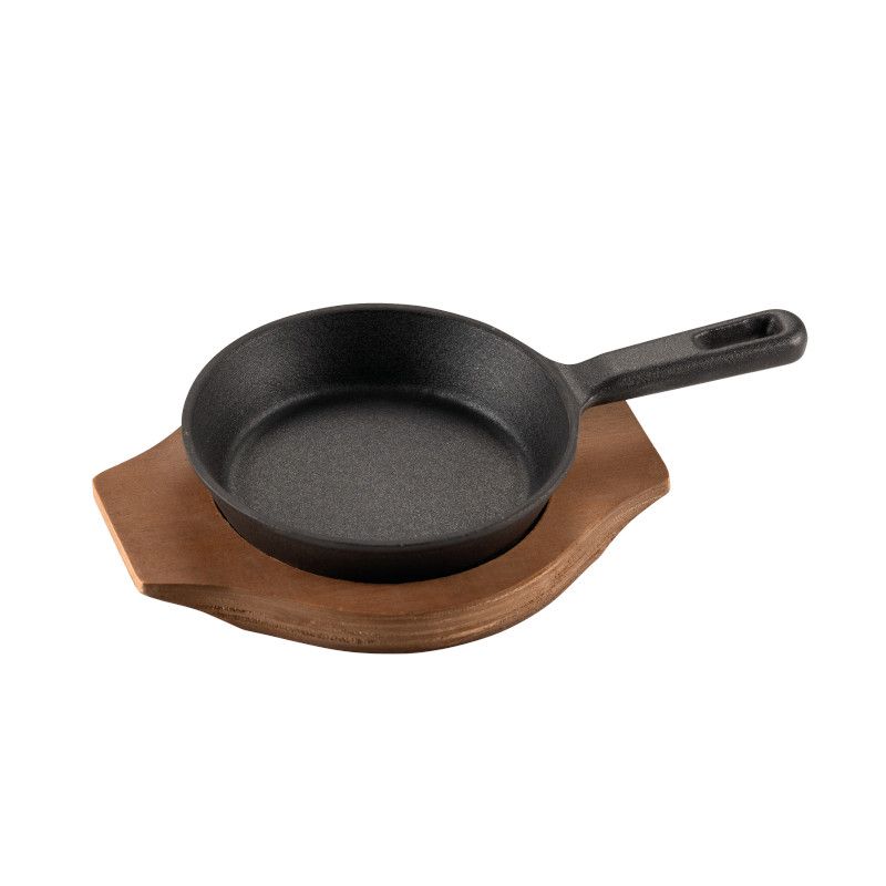 Mini Padella Cm.12 Ghisa Smaltata Con Vassoio Legno