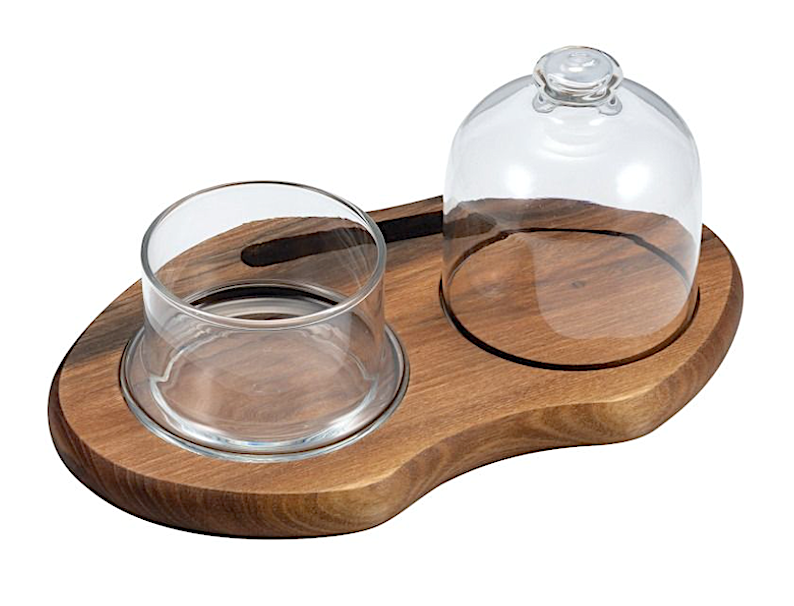 Vassoio Servitartufi Legno Di Noce Cm.24x14,5 Con Cupola Vetro