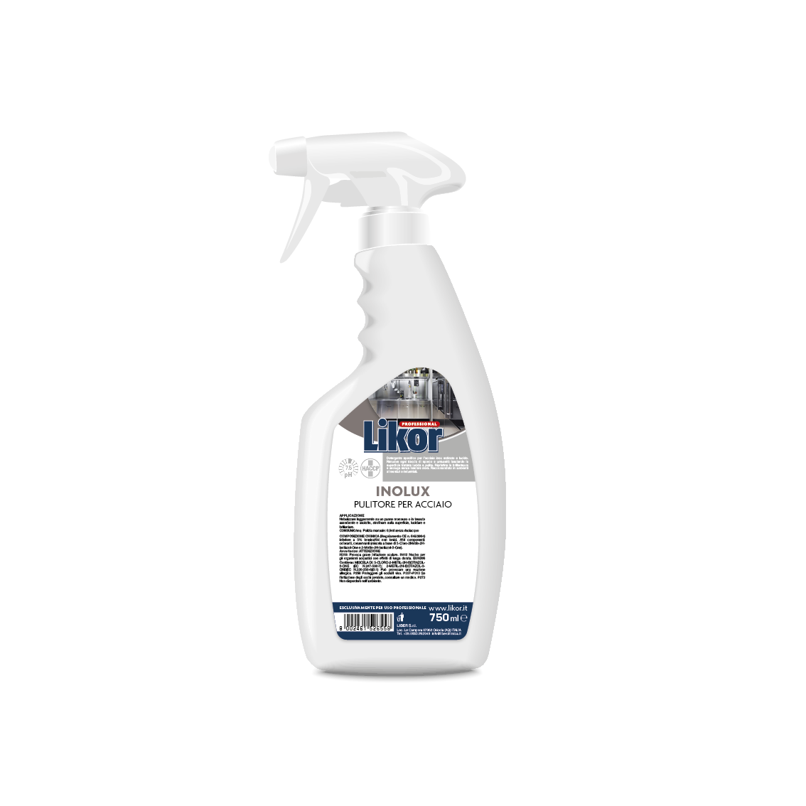 Likor Inolux Pulitore Per Acciaio Ml.750 Haccp Ph.7,5