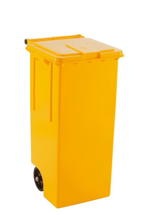 Bidone Max 100lt Giallo C/ruote+ped+cop