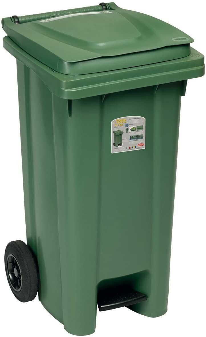 Bidone Carrellato 120lt Con Ruote+ped.Cop.Verde