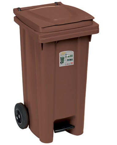 Bidone Carrellato 120lt Con Ruote+ped.Cop Marrone