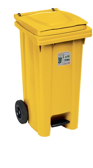 Bidone Lt.120 Carrellato Giallo C/pedale