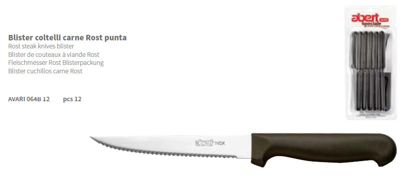 Blister 12 Pezzi Coltello Carne Rost Punta