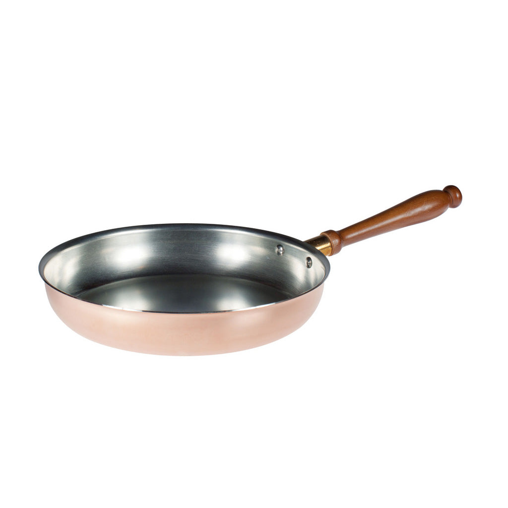 Rame Stagnato Padella Cm.28 2mm 1 Manico Legno Leggera
