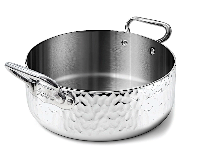 Aluinox 1907 3ply Casseruola Bassa Cm.20 H.8,1 Lt.2,7 Martellato 2 Man