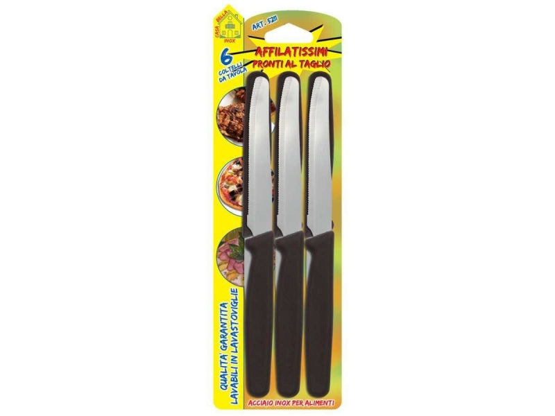 Confezione 6 Coltello Tavola Con Manico Nero Cm.11