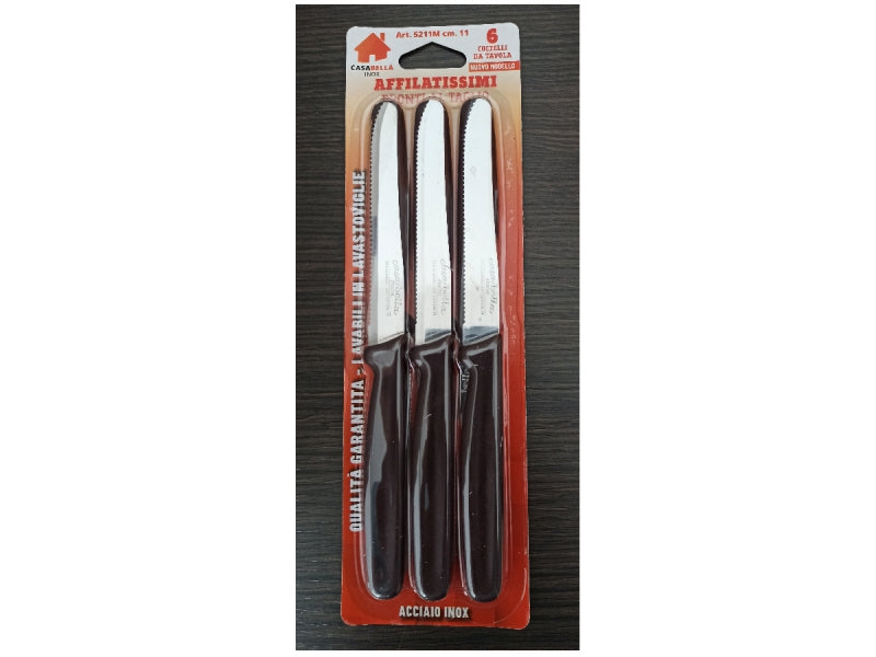 Confezione 6 Coltello Tavola Con Manico Marrone Cm.11