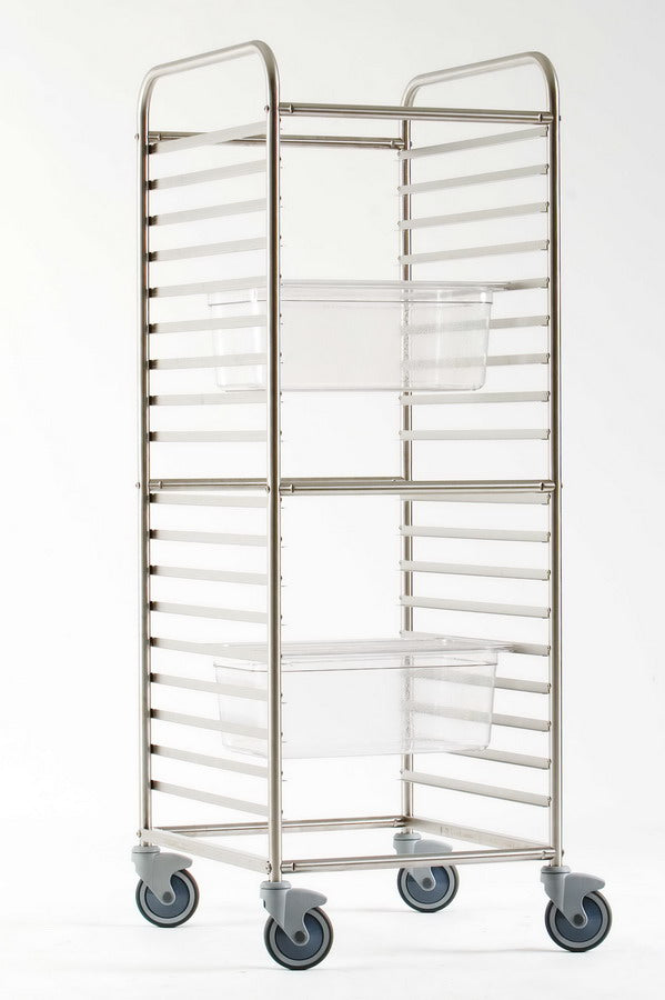 Carrello Inox Portateglie Gastronorm 18 Teglie 2/1 H65 Guide Rivettate