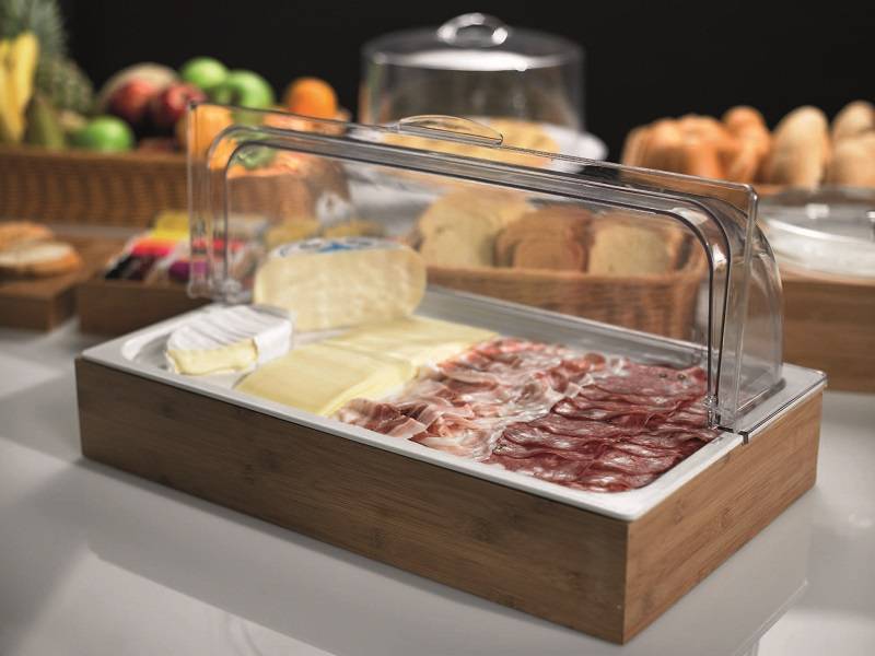 Set Espositore In Bamboo Cm.42x28 Vassoio E Coperchio
