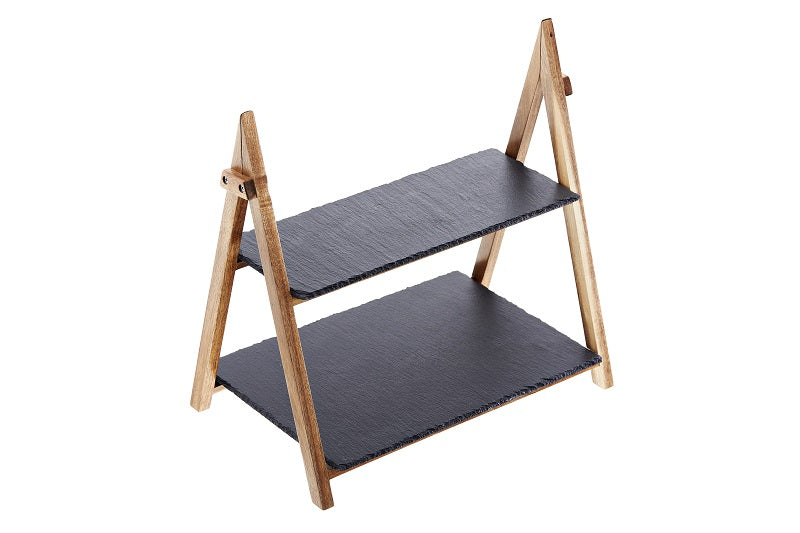 Acacia Duo Stand Con Ripiani Ardesia Cm.39,5x25x39
