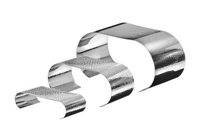 @set 3 Alzatine Acciaio Martellato Lucido Cm.33x16x16,5h-27x12,5x11h-2
