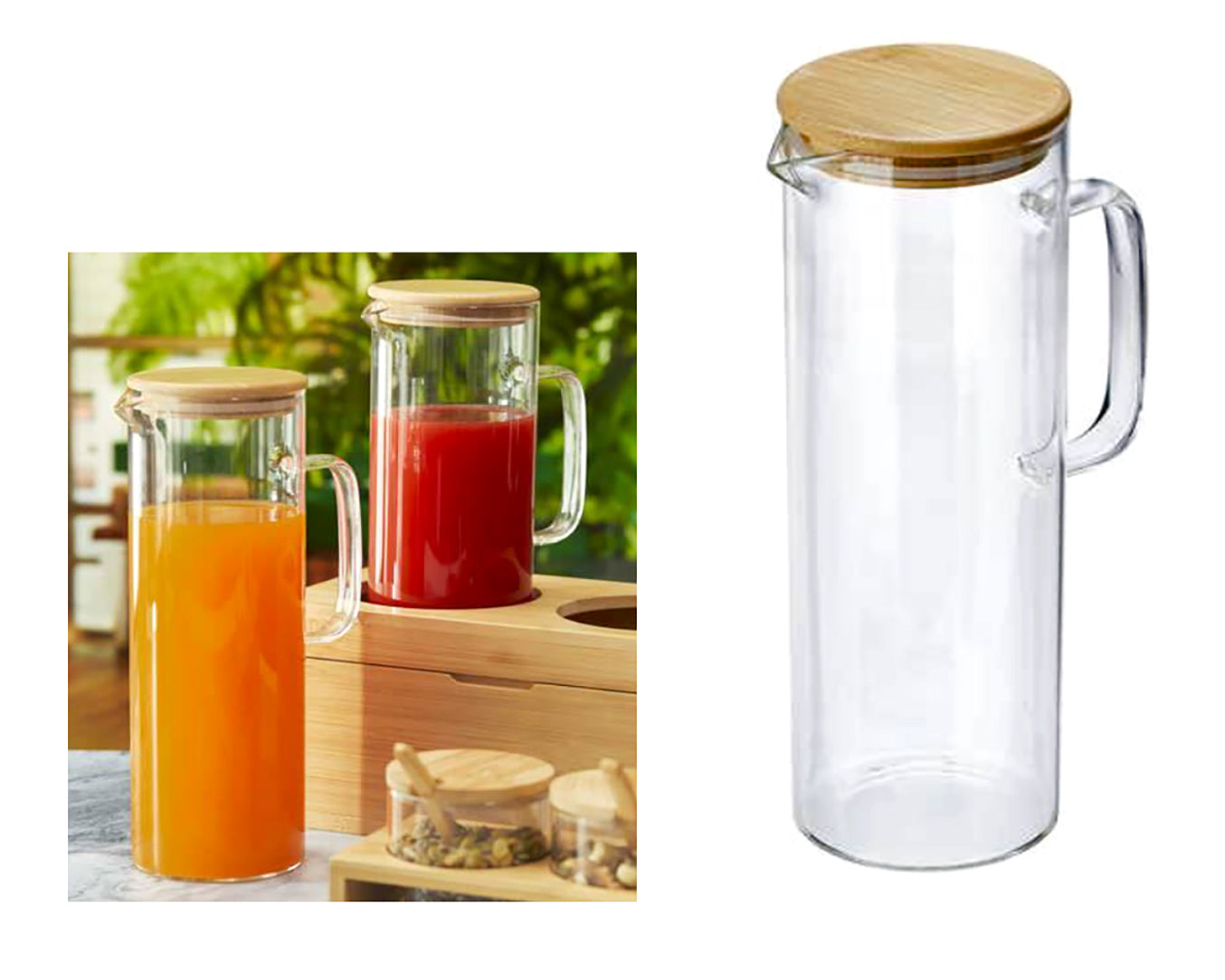 Caraffa In Vetro Lt.1,5 Con Coperchio In Bamboo