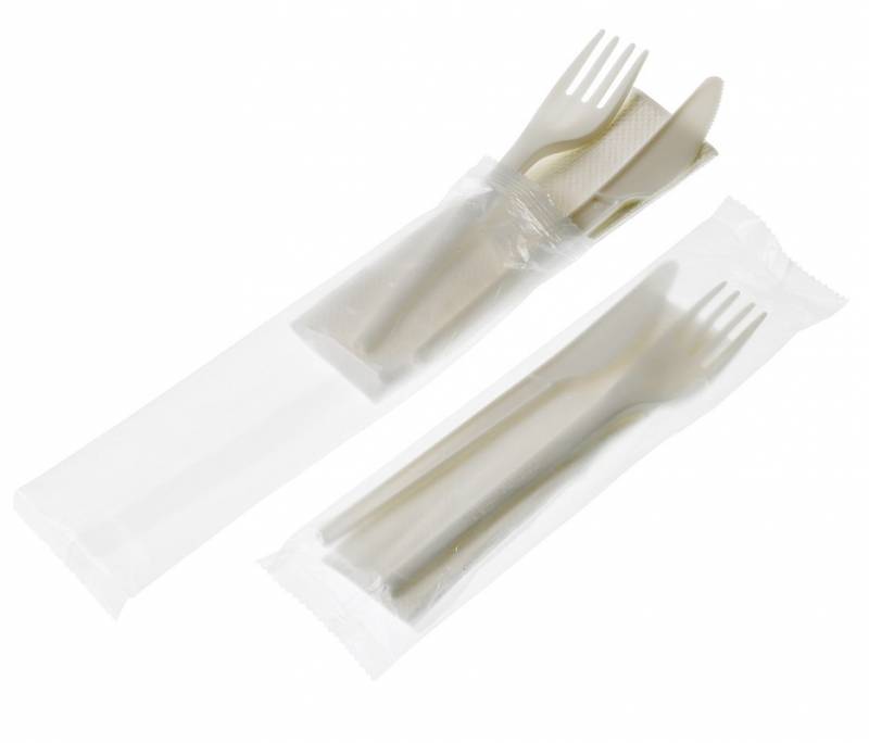 Confezione 250 Set Posate Con Tovagliolo In Polpa Di Cellulosa Cm.16