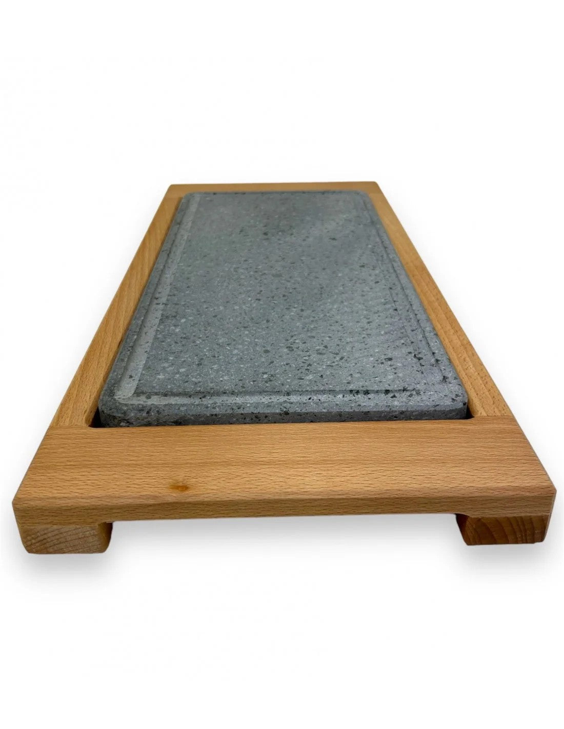 Piastra Pietra Lavica Cm.40x25 Con Supporto Faggio Massello Cm.57x29x3
