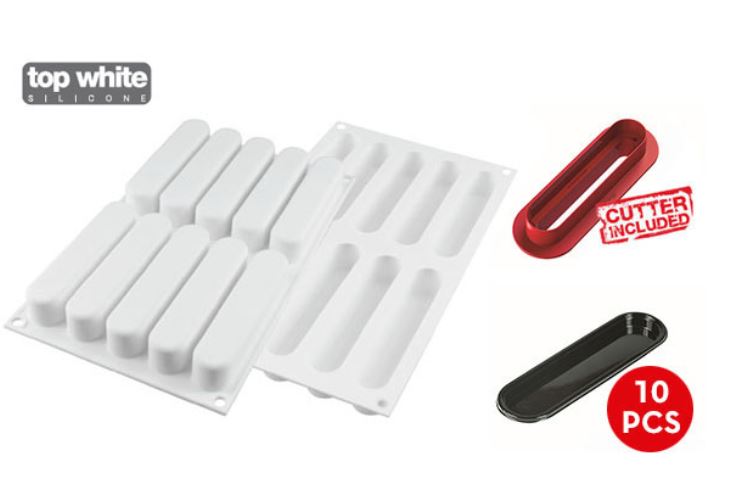Fashion Eclair 80-stampo In Silicone 130x25 H 25 Mm + 10 Vassoi+cutter