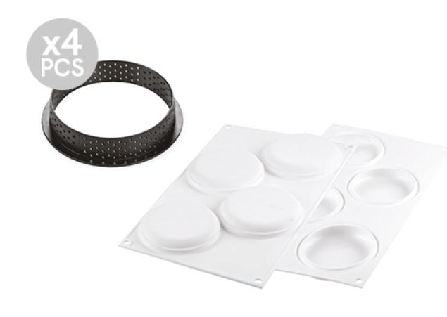 Kit Tarte Ring Round ø100 Mm-set Stampo In Silicone ø85 Mm + 4 Anelli